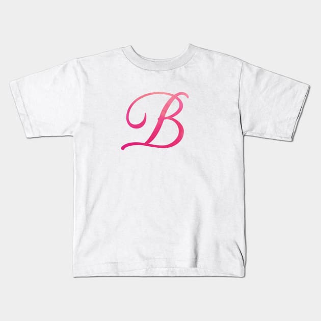 Letter B Monogram, Pink Color Personalized Design Kids T-Shirt by Star58